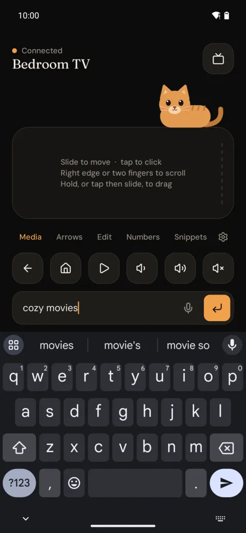 Typing a search on the TV from PawPad